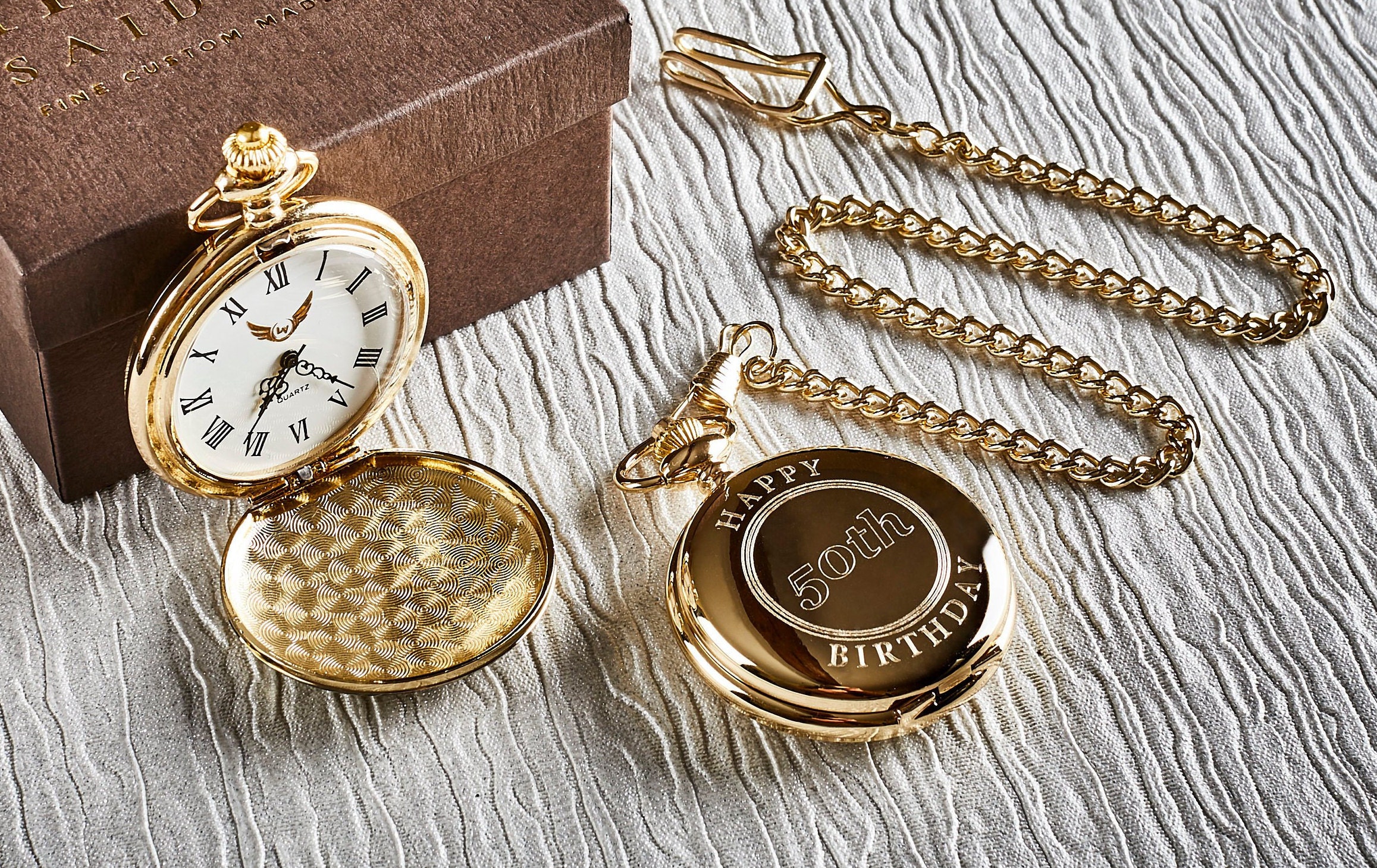 50th Birthday Pocket Watch and Chain Gold 24k or Gold  display picture 1