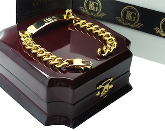 Engraved 24k Gold Clad ID Bracelet: Personalized Unisex Gift