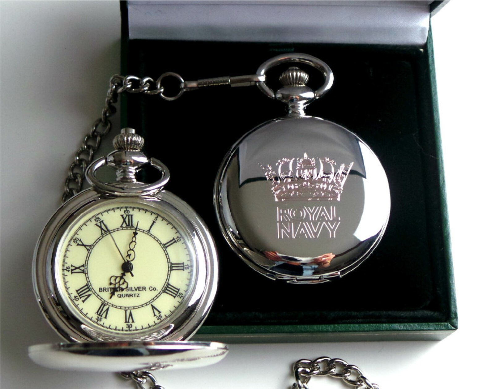 Royal Navy Silver Plated Pocket Watch With Crest to Front of Full ...