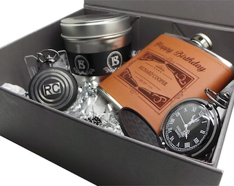 Geschenkmand gepersonaliseerde zakhorloge Heupfles gegraveerde luxe set Groomsman Zoon Vader Vader Echtgenoot Leraar Corporate Wedding Bruidegom Geschenken