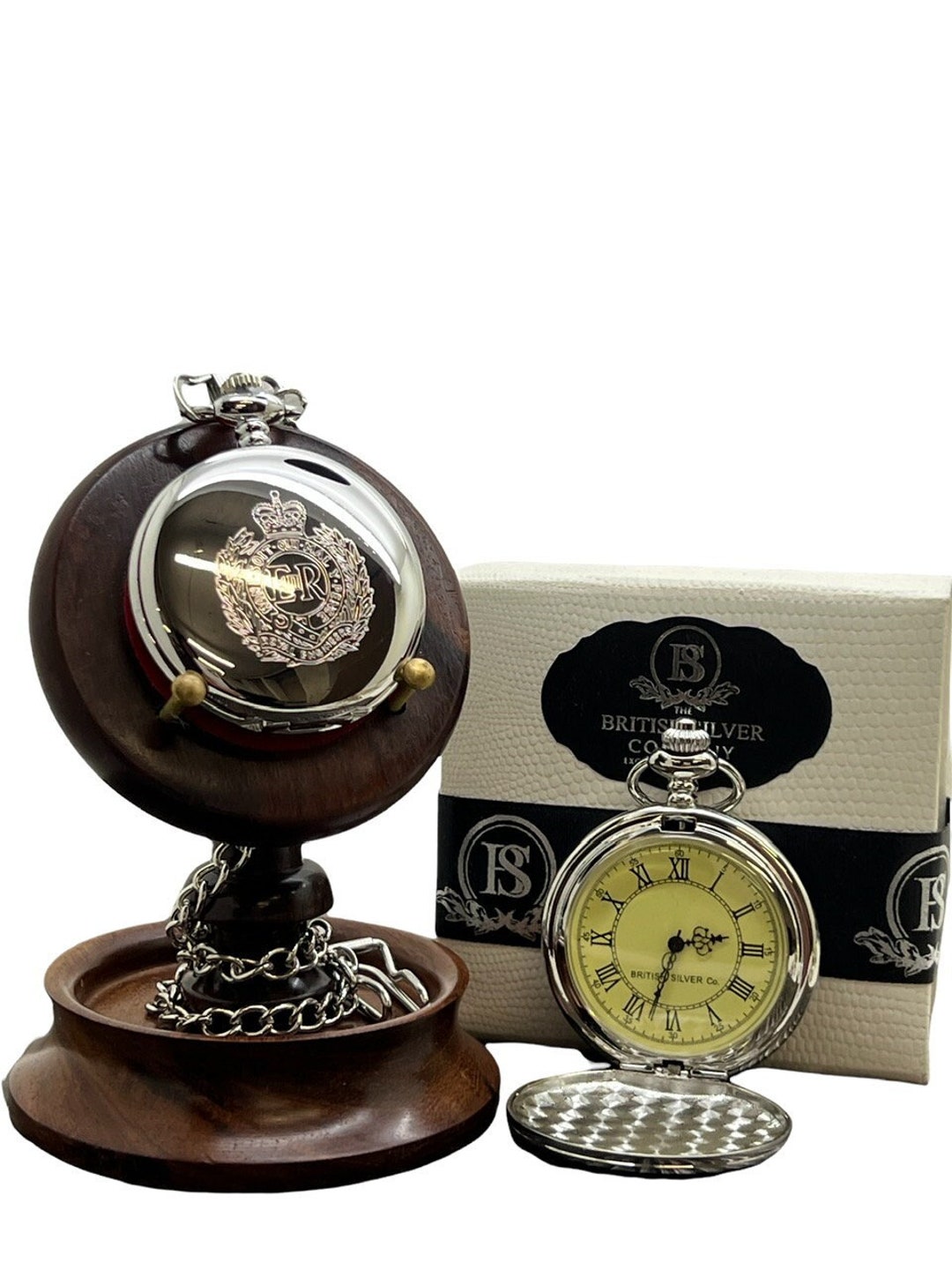 Royal Engineers Pocket Watch Silver Engraved Badge AND Wooden Display Stand Gift Personalised British Military Army Crest Personalised RE Etsy