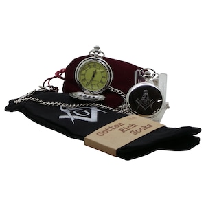 Masonic Pocket Watch Freemason  Gents Socks Personalised Custom Engraving Luxury Gift Engraved Silver Chain Luxury Engraved Gift Set