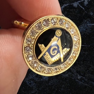 Freemason Gold Crystal Cufflinks Luxury Set for Masonic any Lodge Cuff Links Brotherhood Luxurious Cased Freemasons Compass Boxed Gifts
