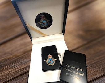 RAF Crest Lighter: Custom Engraved Military Gift with Leather Case
