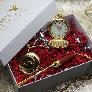 Reloj de bolsillo de oro personalizado y juego de cartas de madera Juego de regalo Grabado libre grabado personalizado Novios de boda Padrinos Usher Novio Papá Hijo