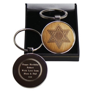 Davidstern Holz Schlüsselanhänger personalisiert Silber vergoldet wieder handgemachte benutzerdefinierte graviert Keychain Luxus Box Magen David jüdische Geschenke