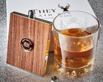 Gepersonaliseerde hout en roségoud zilveren heupfles aangepaste gegraveerde geest whisky spirit kolf geschenkdoos houten verpakte gravure monogram