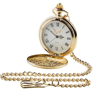 Montre de poche personnalisée en or et chaîne plaquée or 24 carats dans un boîtier de luxe Mariage Retraite Anniversaire Laisser un cadeau