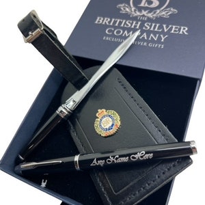 Royal Engineers Lápiz grabado Abrecartas y etiqueta de equipaje de cuero Etiqueta de regalo personalizado Juego de regalo personalizado de lujo Ejército británico Desmayado dejando regalos