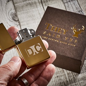 Personalised Gold Lighter Cigarette Cigar BBQ Engraved Gifts Personalized Monogrammed Initials Custom Engraving Gift Box Dad Grandad Wedding