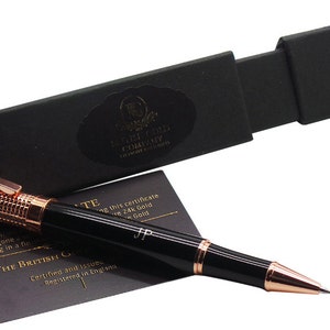 Luxury Pen 18k Rose Gold clad Executive Ballpoint Short Name Initials Monogram Custom Engraved with Gift Box and Certificate