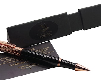 Luxury Pen 18k Rose Gold clad Executive Ballpoint Short Name Initials Monogram Custom Engraved with Gift Box and Certificate