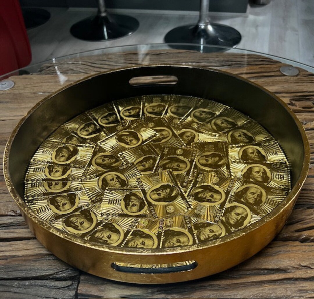 24K ゴールドトレイ 金箔ドル ハンドメイド 手描き ドリンク 高級