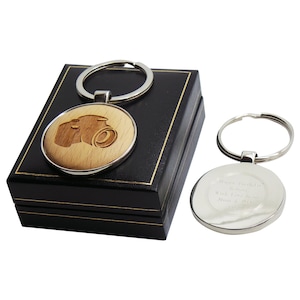 Portachiavi con fotocamera, portachiavi in argento personalizzato con incisione, custodia di lusso, scatola regalo, regali per fotografi, matrimoni, hobby, reflex digitali, servizi fotografici digitali