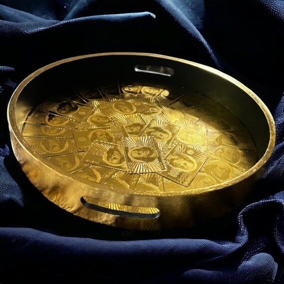 24K ゴールドトレイ 金箔ドル ハンドメイド 手描き ドリンク 高級