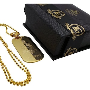 Royal Marines 24k Gold Plated ID Dog Tag Necklace Engraved FreeMilitary Navy Crest Luxury Gift Case Personalised Engraving
