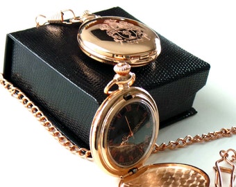 Zakhorloge met familiewapen: 18k roségoud verguld, op maat gegraveerd