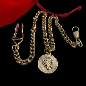 Gold Pocket Watch Chain Single Albert with Fob Roman Style Coin Pendant for Pocket Watches Peaky Steampunk Wedding Hunter Mechanical