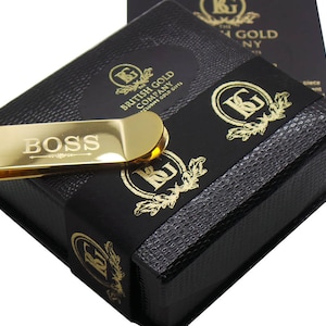 BOSS 24K GOLD Clad Money Clip Cash Card Holder 24K Plated in Luxury gift box Free Engraving Engraved Monogrammed Custom Personalised Gifts image 1