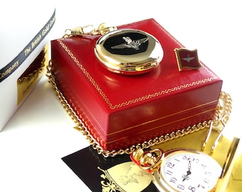 Parachute Regiment Pocket Watch Crested Lapel Pin Badge Luxury Gift Case with Certificate British Army Military Personalised 24k Gold Plated