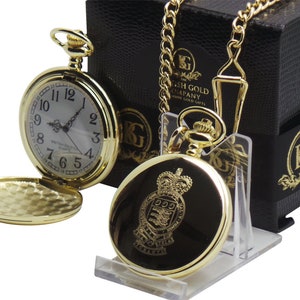 Royal Army Ordnance Corps 24k Gold Plated Personalised Pocket Watch  and chain in Luxury Case Soldier Veteran engraved Gift Troops Military