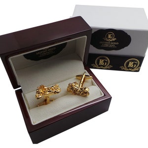 Motorcycle Cufflinks Motorbike Luxury Set for Bikers 24k Gold Clad Luxury Wooden Gift Case gifts motorcyclists Harley Biker fans Cuff Links