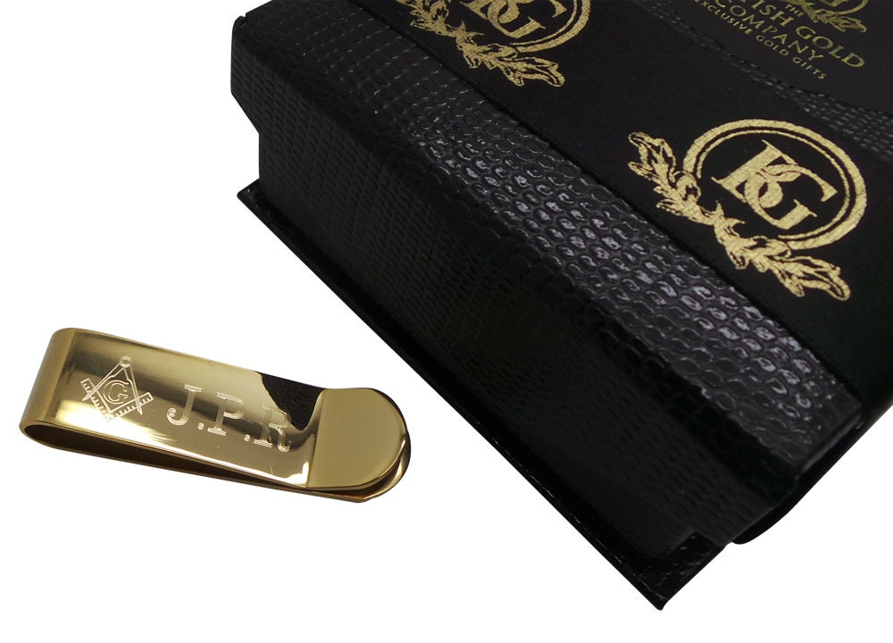 Freemason Engraved Money Clip Rose Gold Clad Luxury Case Personalised Masonic