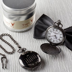 Our Date Black Pocket Watch Calendar Anniversary Wedding Groom Birthday Special Engraved Personalised Luxury Gifts for Gromsmenn