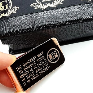 Dinero grabado Clip Cash Card Holder 18k Rose Gold Clad Luxury gift Case Personalizado Grabado Monogramado Nombre Personalizado Jefe Personalizado Papá