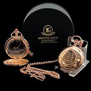 Orologio da tasca in oro rosa con citazione di Winston Churchill, custodia regalo di lusso, citazione incisa, autografo, politica militare della seconda guerra mondiale, inciso personalizzato