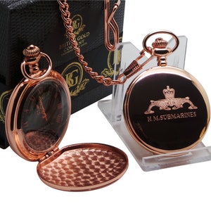 Royal Navy Submariners 18k Rose Gold Plated Personalised Pocket Watch Keyring Keychain Gift Set Luxury Case Military Naval Sea Ships Custom
