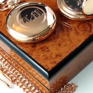 Free Engraving Monogram Custom 18k Rose Gold Plated Pocket Watch Custom Engraved Old English Luxury Wooden Gift box Case with Certificate image 5
