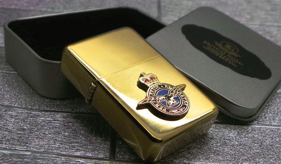 engraved cigarette lighter RAF Personalised Engraved Cigarette Lighter Gold With Custom Made British  Crest Badge in Metal Gift Case Royal Air Force Military Gifts