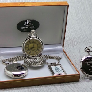 Montre de poche maçonnique personnalisée gravée par un franc-maçon et porte-clés Coffret cadeau de luxe Coffret de certificat n'importe quelle loge Gravure personnalisée