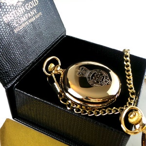 The Grenadier Guards 24k Gold Plated Personalised Pocket Watch in Luxury box with Certificate Full Hunter  with chain Army Military Gift