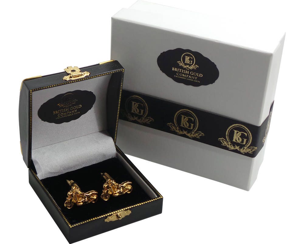 Paire De Boutons De Manchette Vintage Motif Moto/Motard - Doré - Occasion Très Bon État