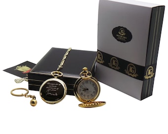 Signed Tom Waits 24k Gold Clad Pocket Watch with Quote and Microphone Keyring Keychain Luxury Gift Case Limited Edition with Certificate