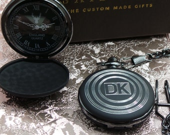 Free Engraving Matte Black Pocket Watch Custom Engraved Monogram Luxury Gift box Case Wedding Groom Groomsmen watches Birthday Monogrammed