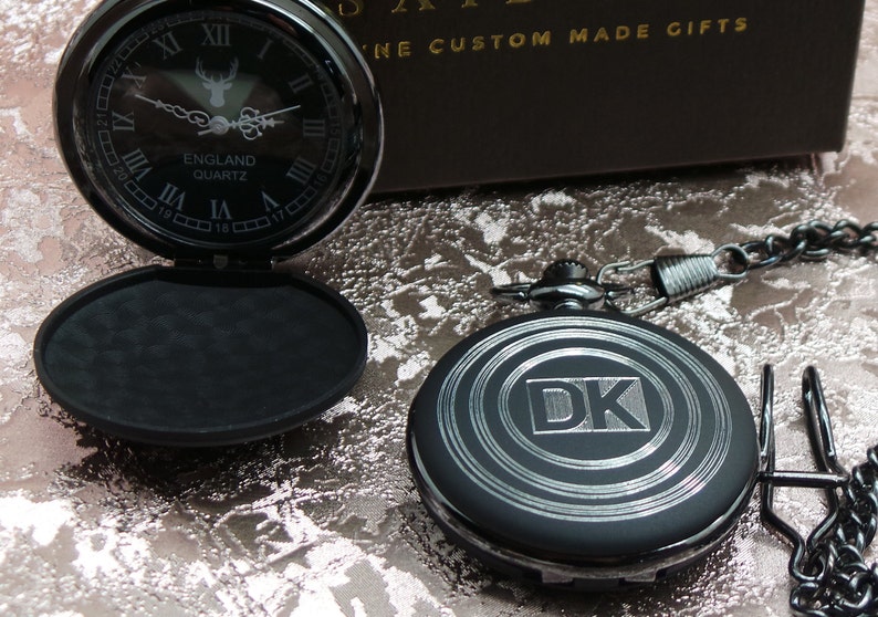 Free Engraving Matte Black Pocket Watch Custom Engraved Etsy UK