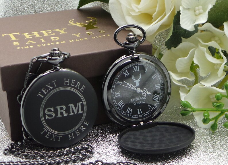 Free Engraving Matte Black Pocket Watch Custom Engraved Etsy UK