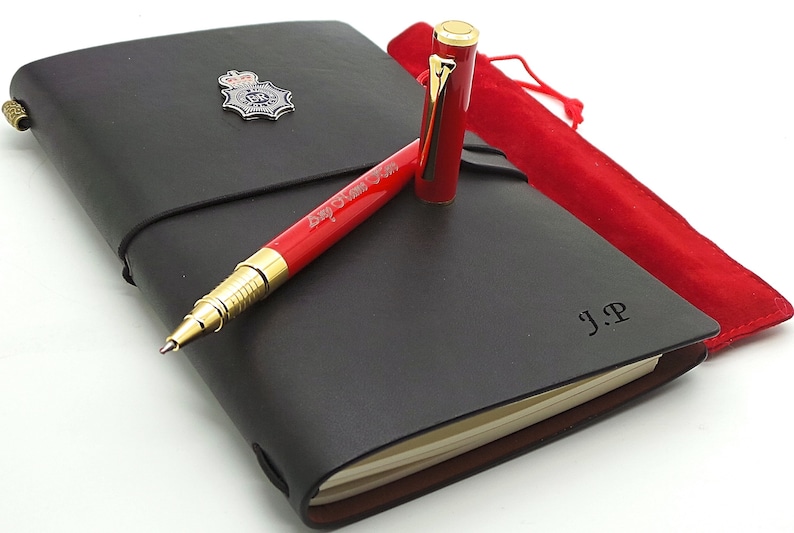 Police Leather Journal UK Force Personalised Notebook Diary and Engraved Rollerball Pen Luxury Gift Set Gifts for Officer Special Met PCSO image 3