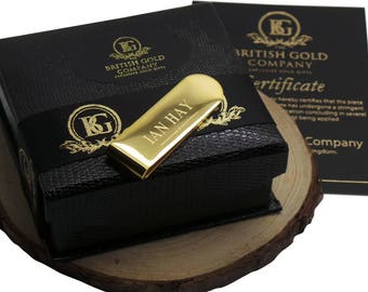 GOUD Geld Clip Cash Card Holder 24K Verguld in Luxe geschenkdoos Gratis Graveren Gegraveerd Monogram Aangepaste Naam Gepersonaliseerde Geschenken Unisex