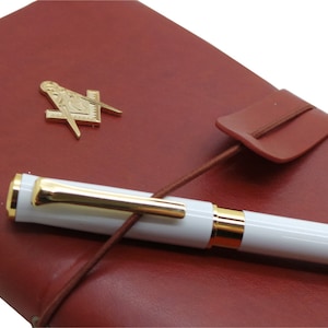 Francs-maçons personnalisé en cuir marron carnet Journal porte-carte dossier stylo or maçonnique franc-maçonnerie cadeaux pour maçons bureau travail de bureau