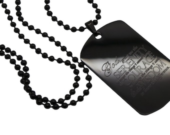 Serenity Prayer Gifts NA AA Black Steel ID Dog Tag Necklace Engraved Free Alcohol Addiction Recovery Sobriety Luxury Gift Case Personalised