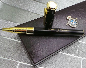RAF 24k Gold Clad Engraved Black Ink Rollerball Pen Royal Air Force Luxury Gift Set Leather Crocodile Style Gift Case Air Military Gifts