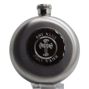 Holy Water Personalised Hip Flask Steel Bottle and Silver Custom Engraved Free Engraving Catholic Gifts Healing Religious Gifts Baptism