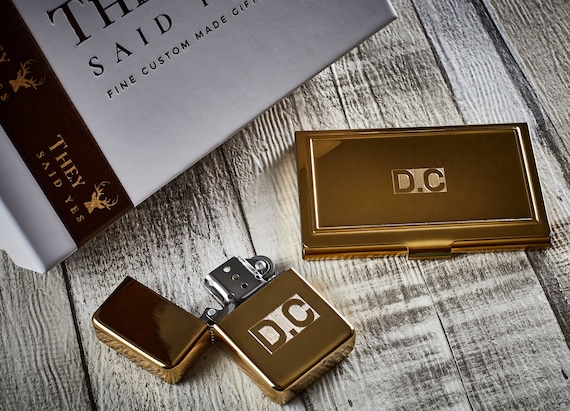 personalised cigarette lighter Personalised Gold Card Case and Cigarette Lighter Business Credit ID  Membership Pass Holder Custom Engraved Free Engraving Luxury Gift Set
