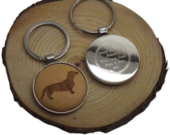 Dachshund Sausage Dog Wooden Keyring Personalised Silver Plated Custom Engraved Keychain Luxury Box Pet Owner Gifts Breeder Pups