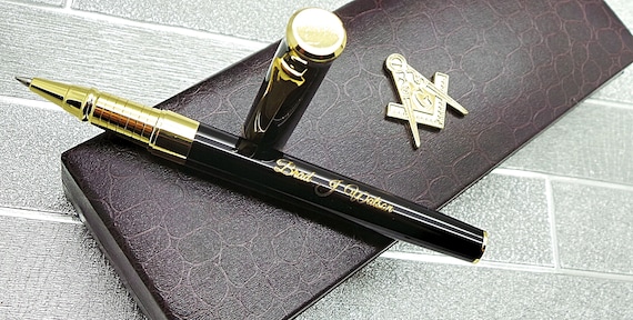 Shriner's Official Ballpoint Pen Gift Set - Engraved Masonic Symbols, Red & Silver, Refillable - View #11