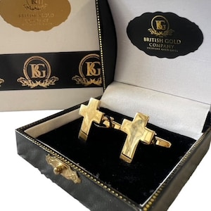 Gold Cross Cufflinks 24k Clad Set for Christians C of E Gifts Religious Jewellery Church Luxury gift leather box for Prayer Faith Serenity